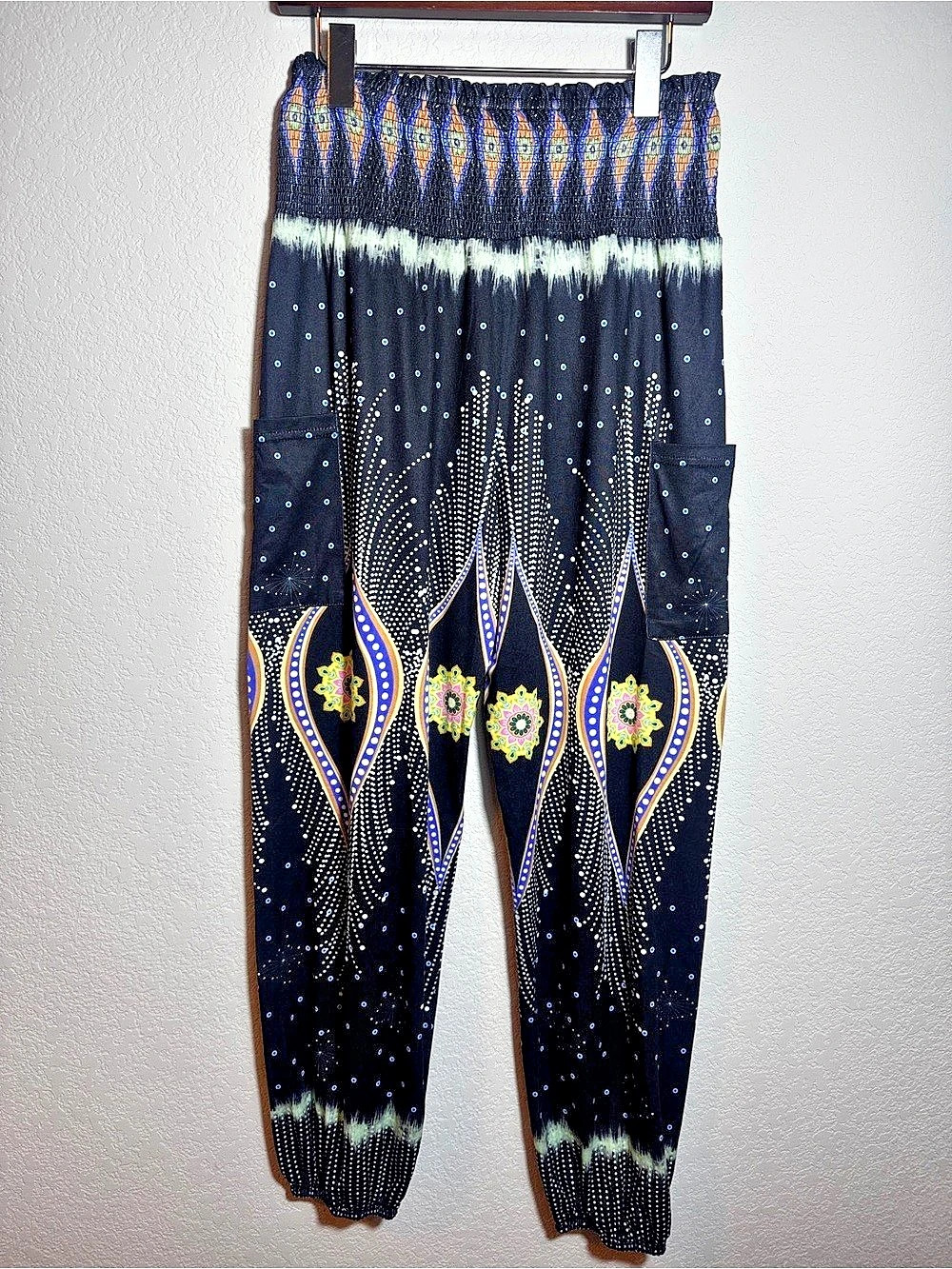 QIANXIZAN Printed Harem Pants Black Size Medium boho - Picture 2 of 7